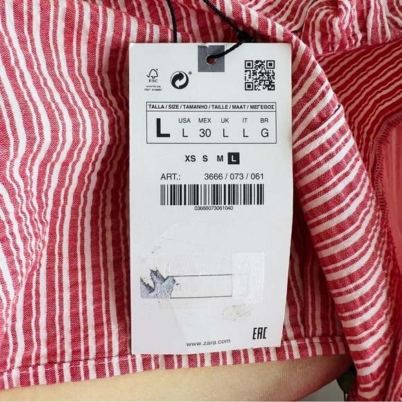 Zara Contrasting  Striped Crop Top With Ruffles - Picture 9 of 9